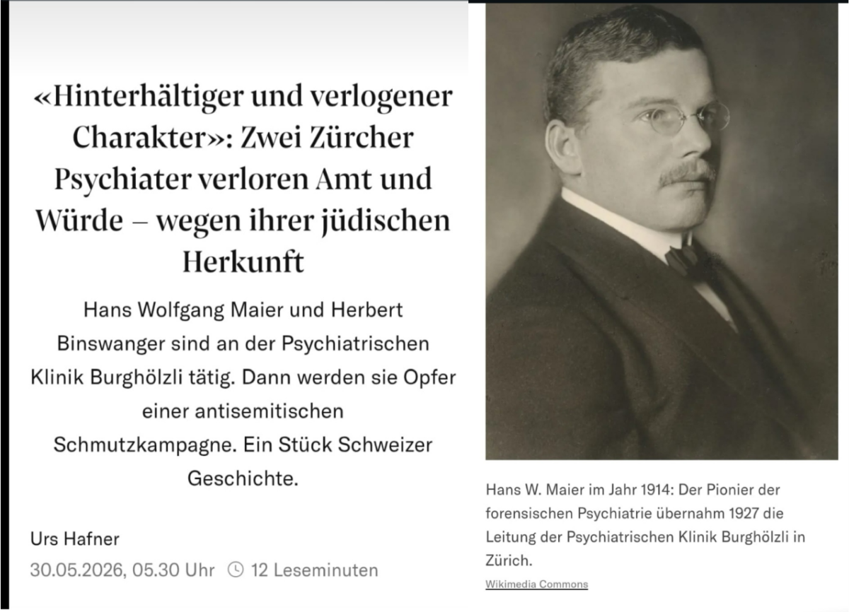 "Sly Nature and Lies" a NZZ article on Swiss anti-Semitism